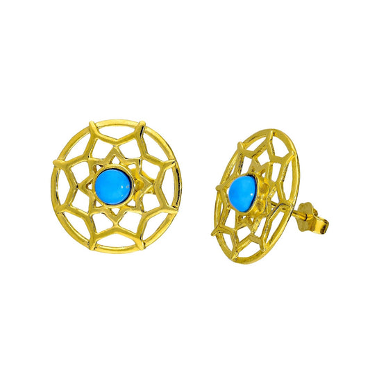 Gold Plated Sterling Silver & Blue Enamel Dreamcatcher Earrings - jewellerybox