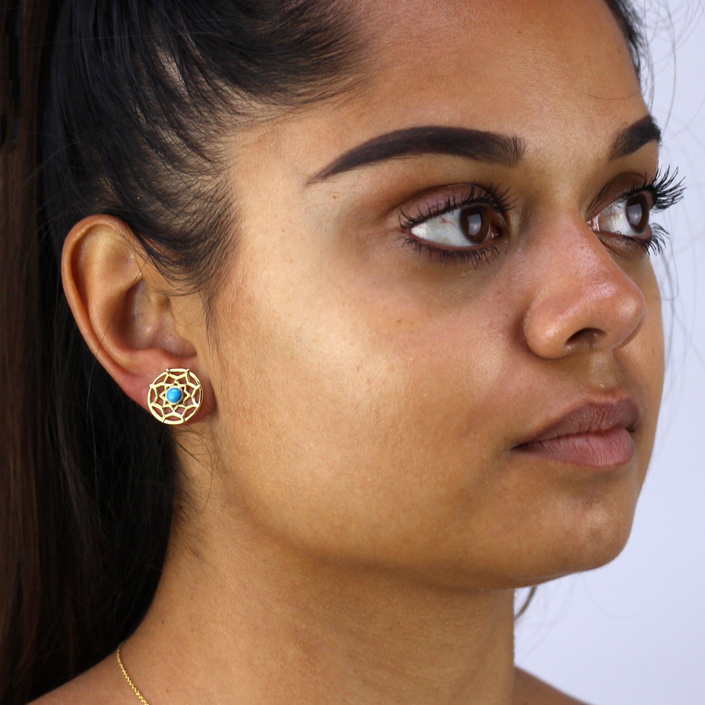 Vergoldetes Sterling Silber & blaue Emaille Traumfänger Ohrringe