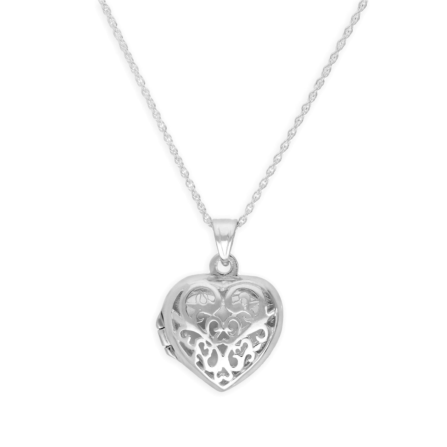 Sterlingsilber Filigran Herz Medaillon an 45,5cm Kette