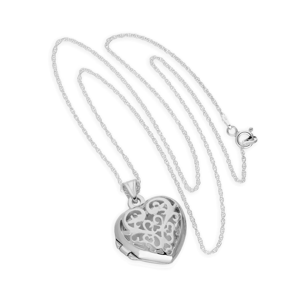 Sterlingsilber Filigran Herz Medaillon an 45,5 cm Kette