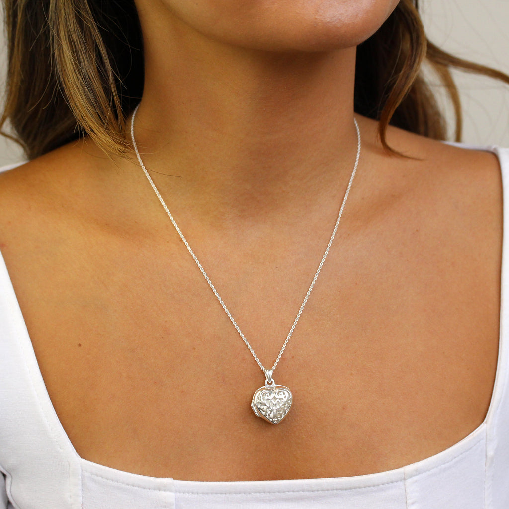 Sterlingsilber Filigran Herz Medaillon an 45,5 cm Kette