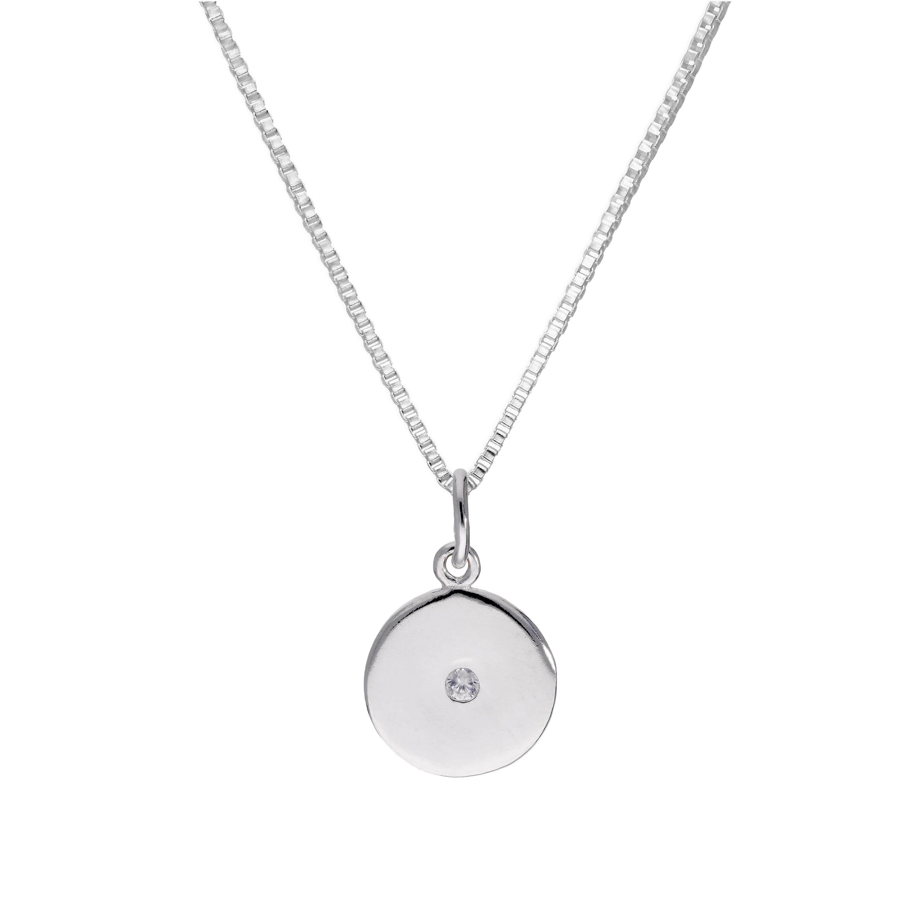 Sterlingsilber & klarer CZ Kristall runder Anhänger Halskette 14 - 22 Zoll