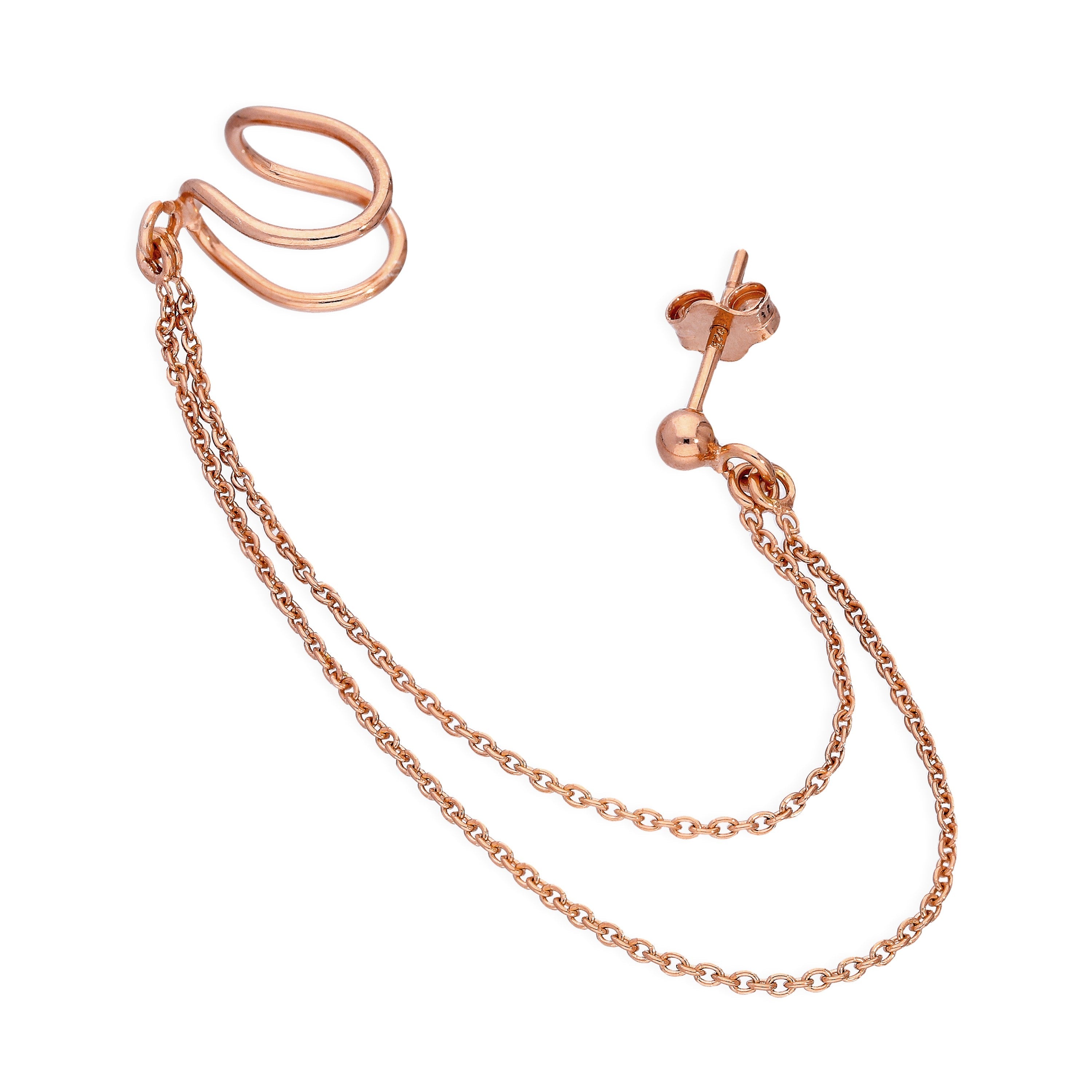 Rosévergoldet Sterlingsilber Ohrmanschette & Ohrstecker Einzel Ohrring mit Kette