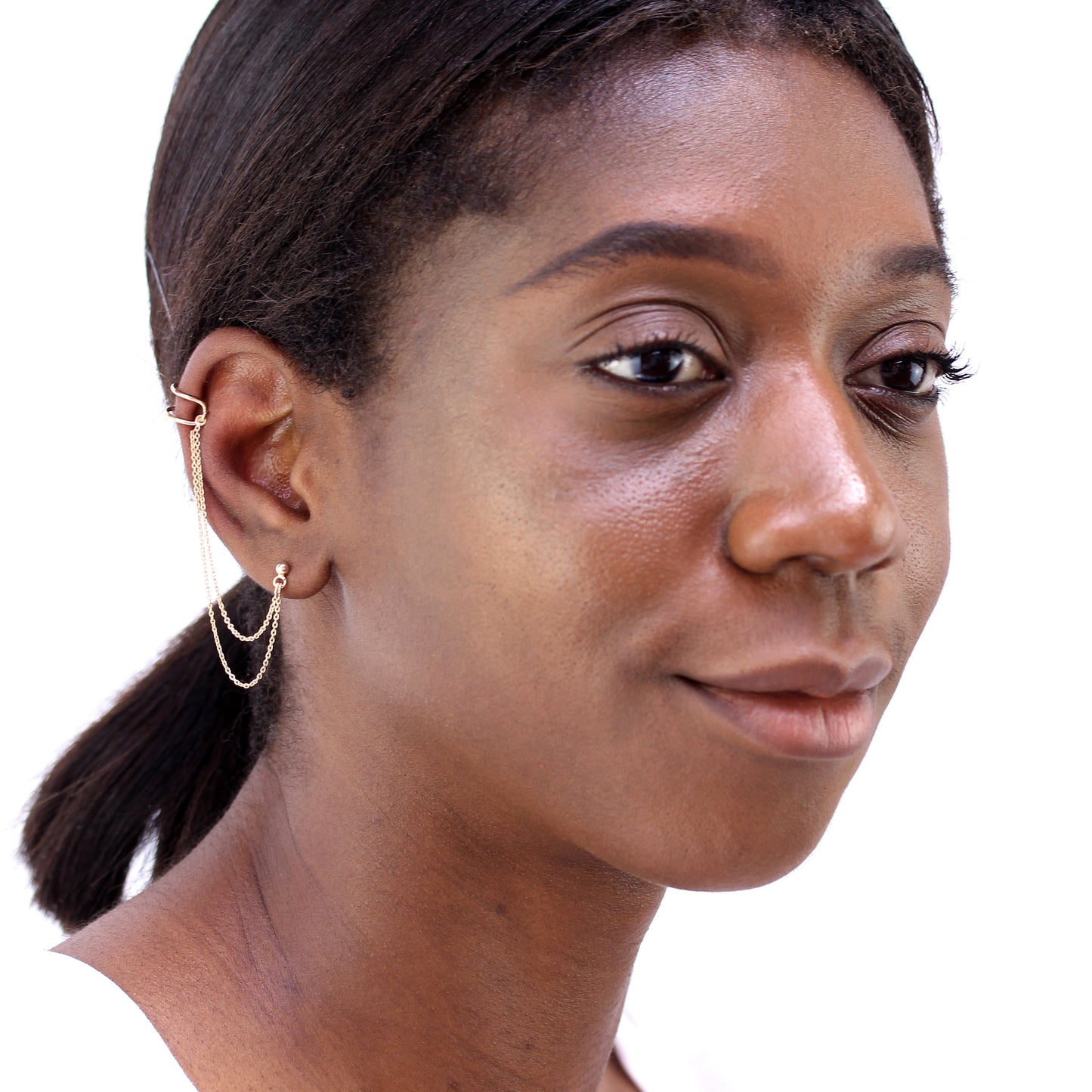 Rosévergoldet Sterlingsilber Ohrmanschette & Ohrstecker Einzel Ohrring mit Kette