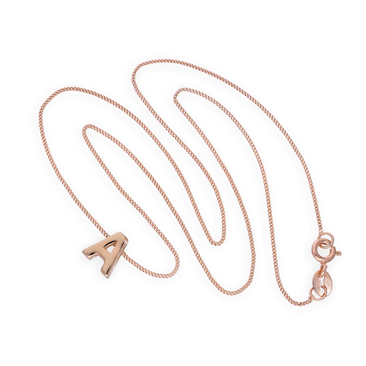 Roségold-beschichtetes Sterling Silber Buchstaben-Anhänger-Halskette 14–32 Zoll