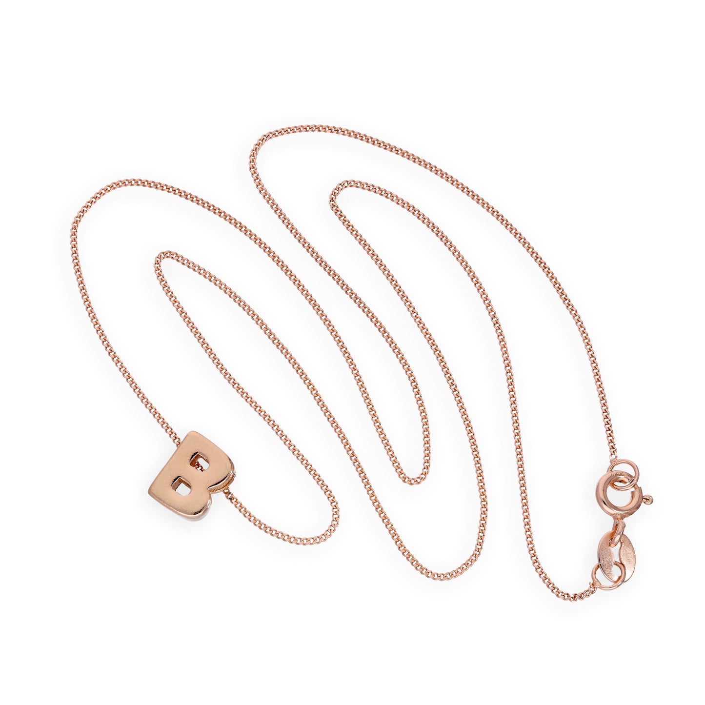 Roségold-beschichtete Halskette aus Sterlingsilber mit Anhänger in Form des Buchstabens B, 14–32 Zoll