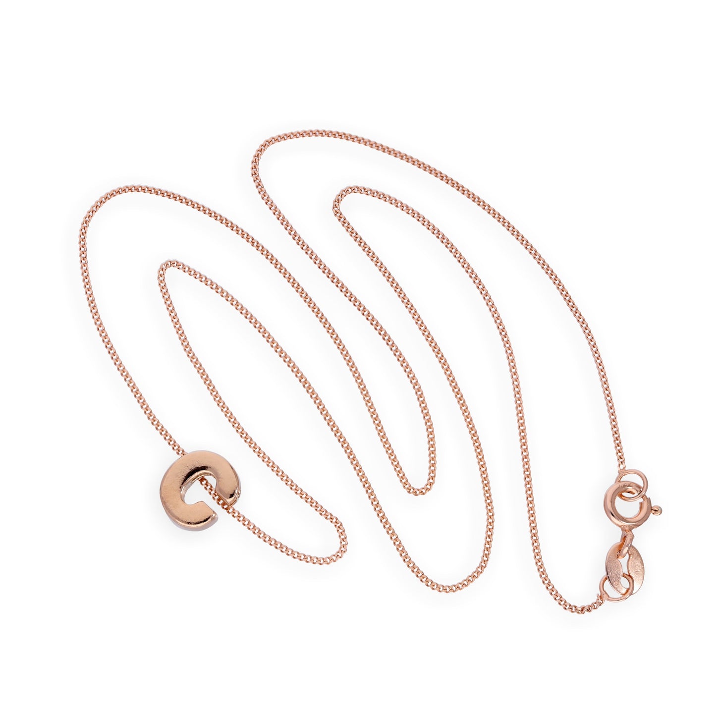 Roségold-beschichtete Halskette aus Sterlingsilber mit Anhänger in Form des Buchstabens C, 14–32 Zoll