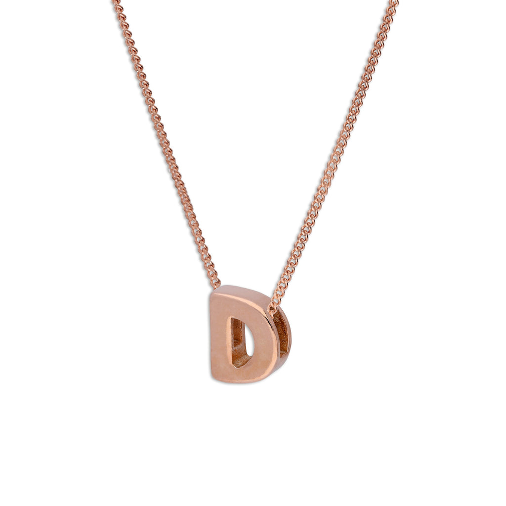 Roségold-beschichtete Halskette aus Sterlingsilber mit Buchstabe D, 14–32 Zoll