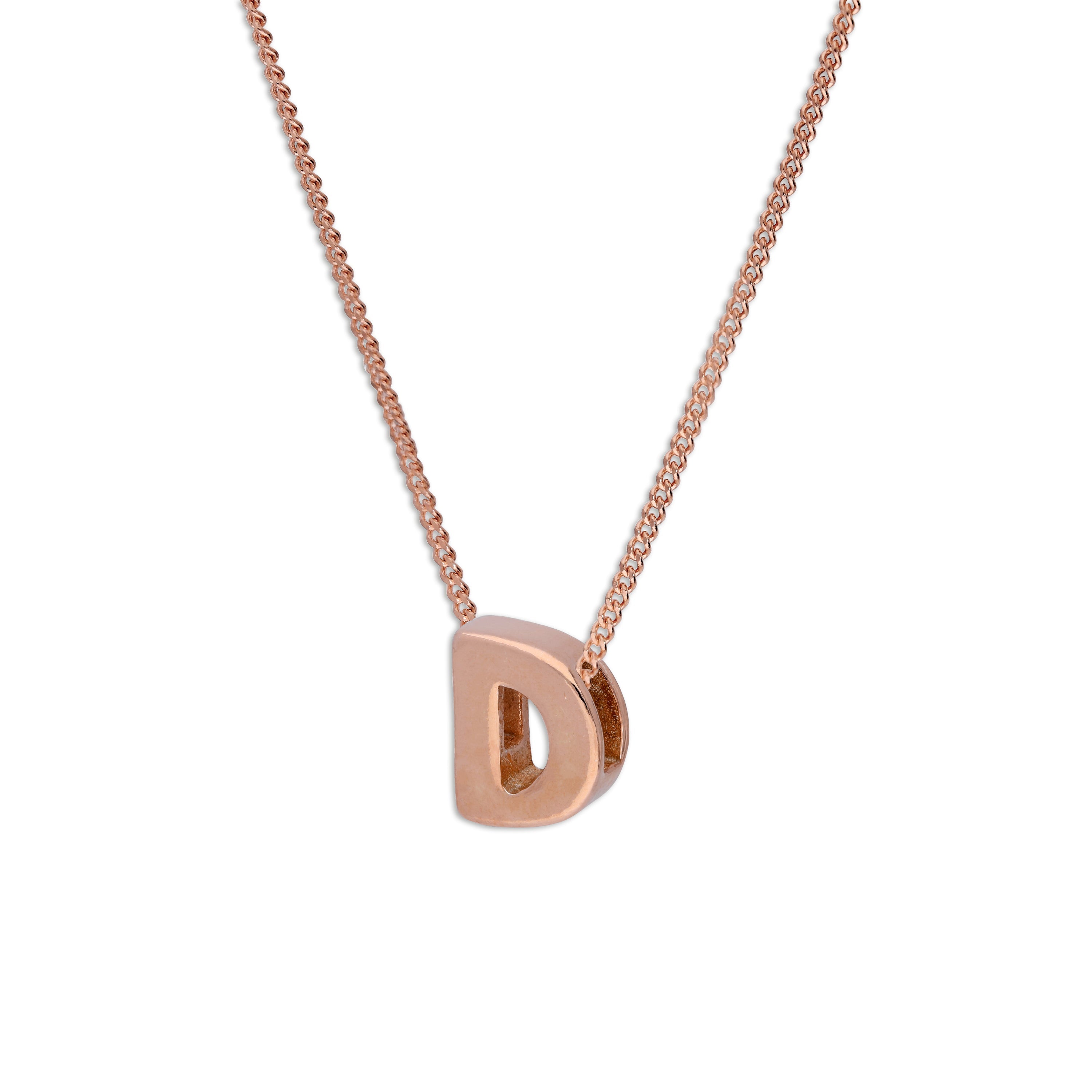 Roségold-beschichtete Halskette aus Sterlingsilber mit Buchstabe D, 14–32 Zoll