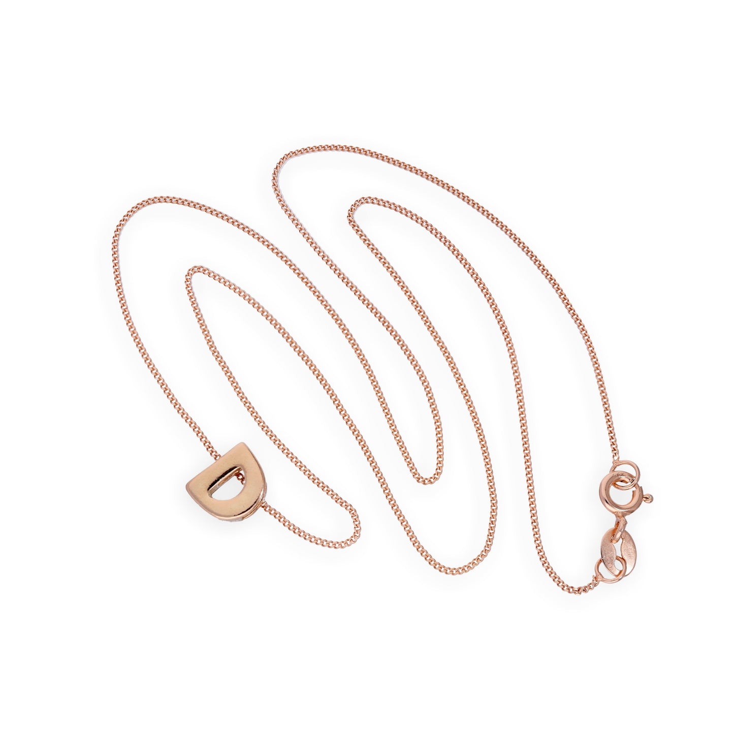 Roségold-beschichtete Halskette aus Sterlingsilber mit Buchstabe D, 14–32 Zoll