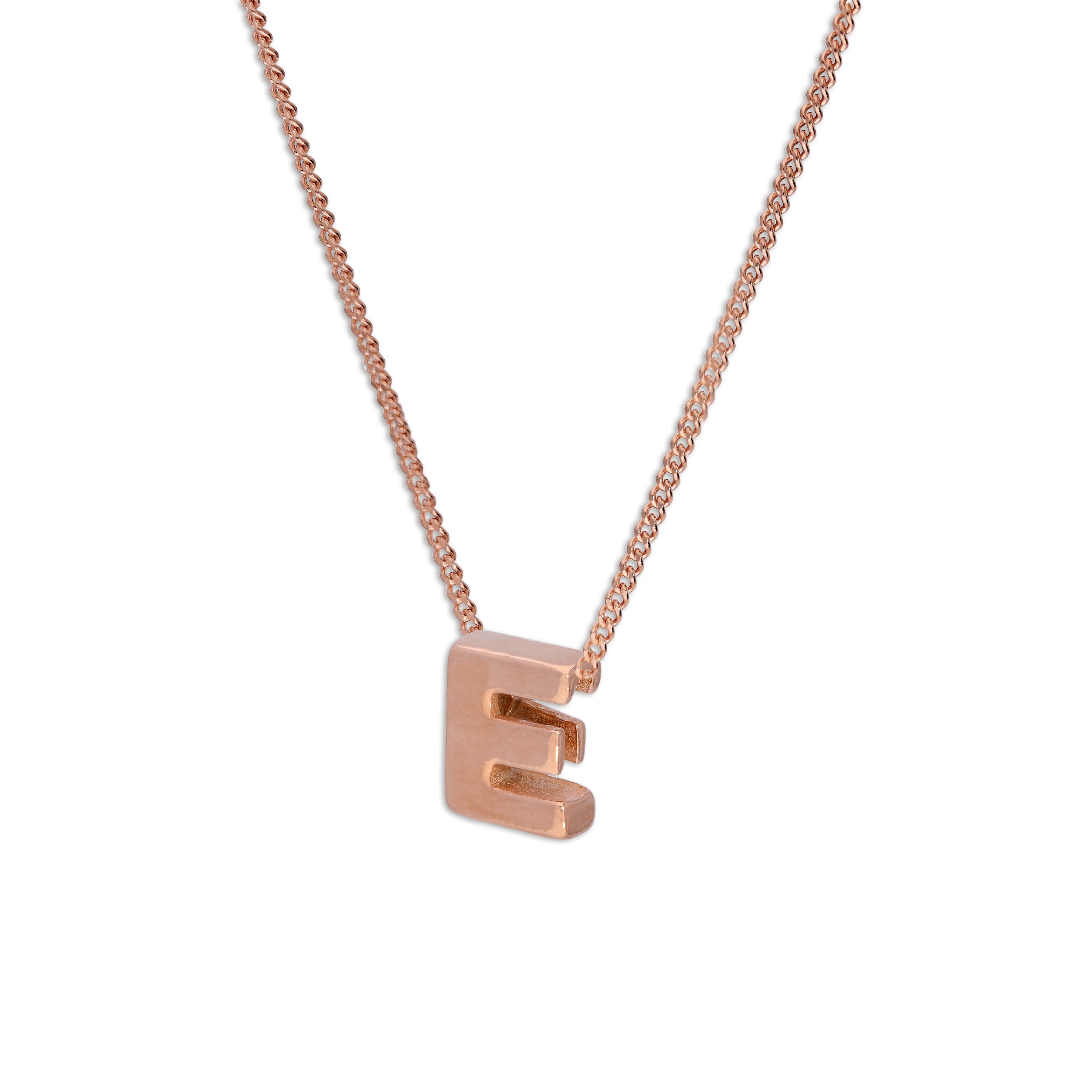 Roségold-beschichtete Halskette aus Sterlingsilber mit Buchstabe E, 14–32 Zoll