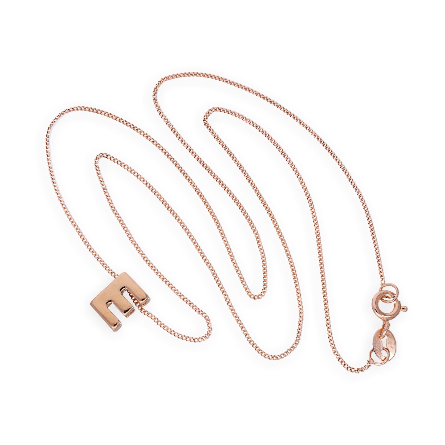 Roségold-beschichtete Halskette aus Sterlingsilber mit Buchstabe E, 14–32 Zoll