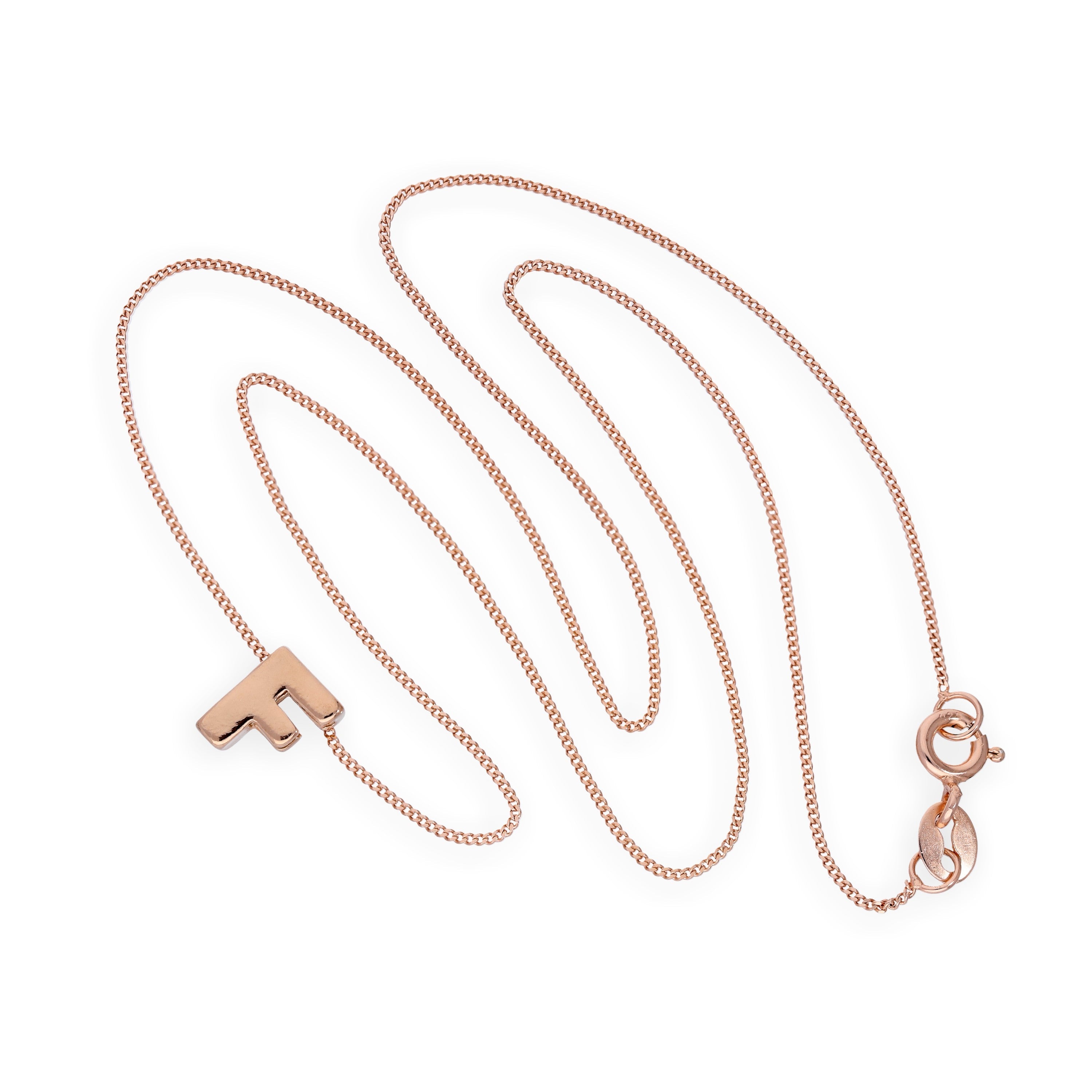 Roségold-beschichtete Halskette aus Sterlingsilber mit Anhänger in Form des Buchstabens F, 14–32 Zoll