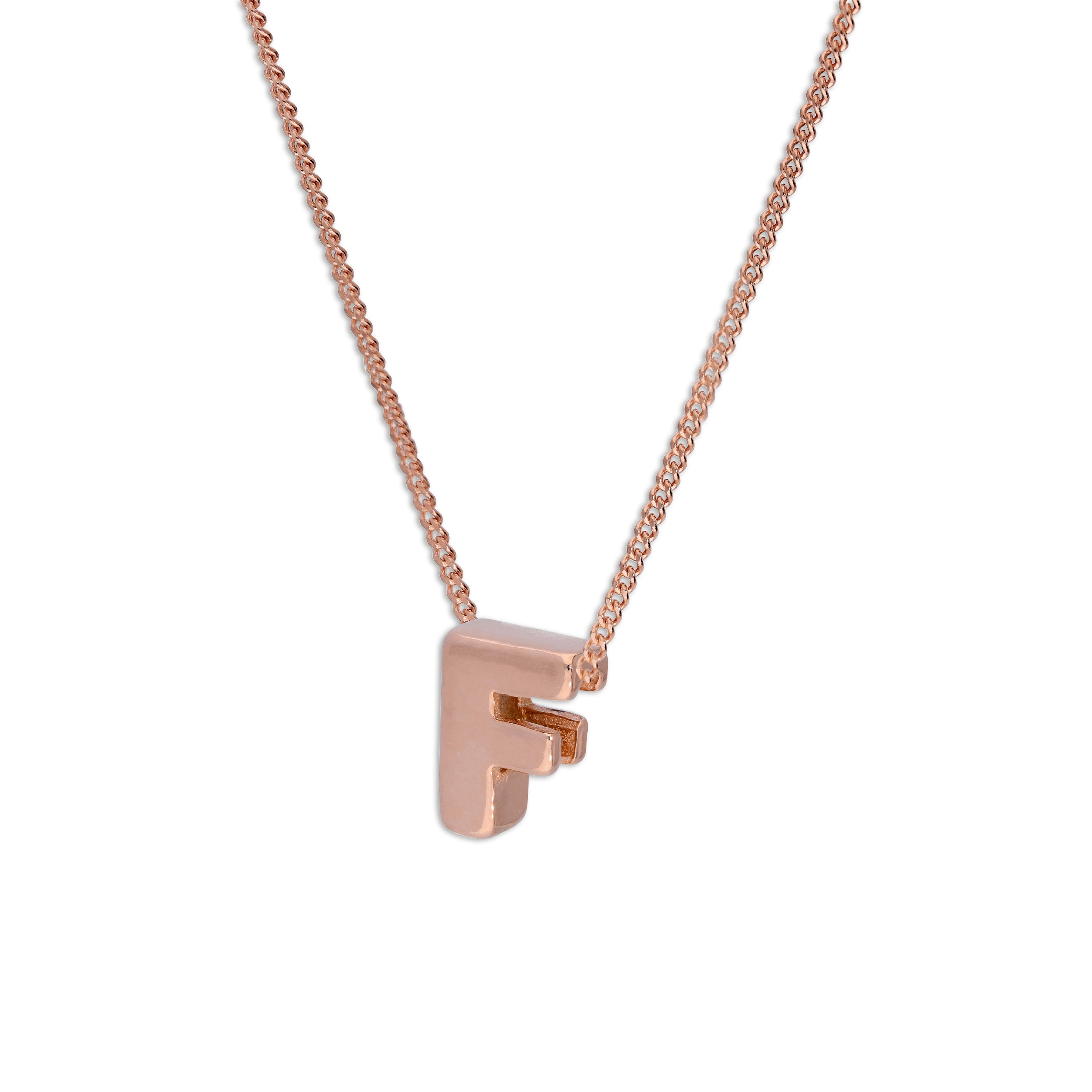 Roségold-beschichtete Halskette aus Sterlingsilber mit Anhänger in Form des Buchstabens F, 14–32 Zoll