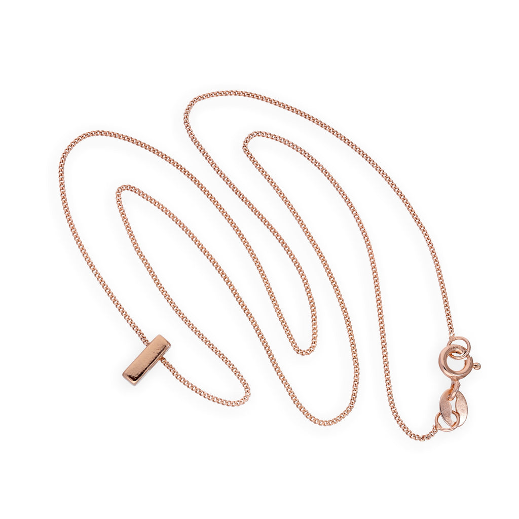 Roségold-beschichtete Halskette aus Sterlingsilber mit Anhänger in Form des Buchstabens I, 14–32 Zoll