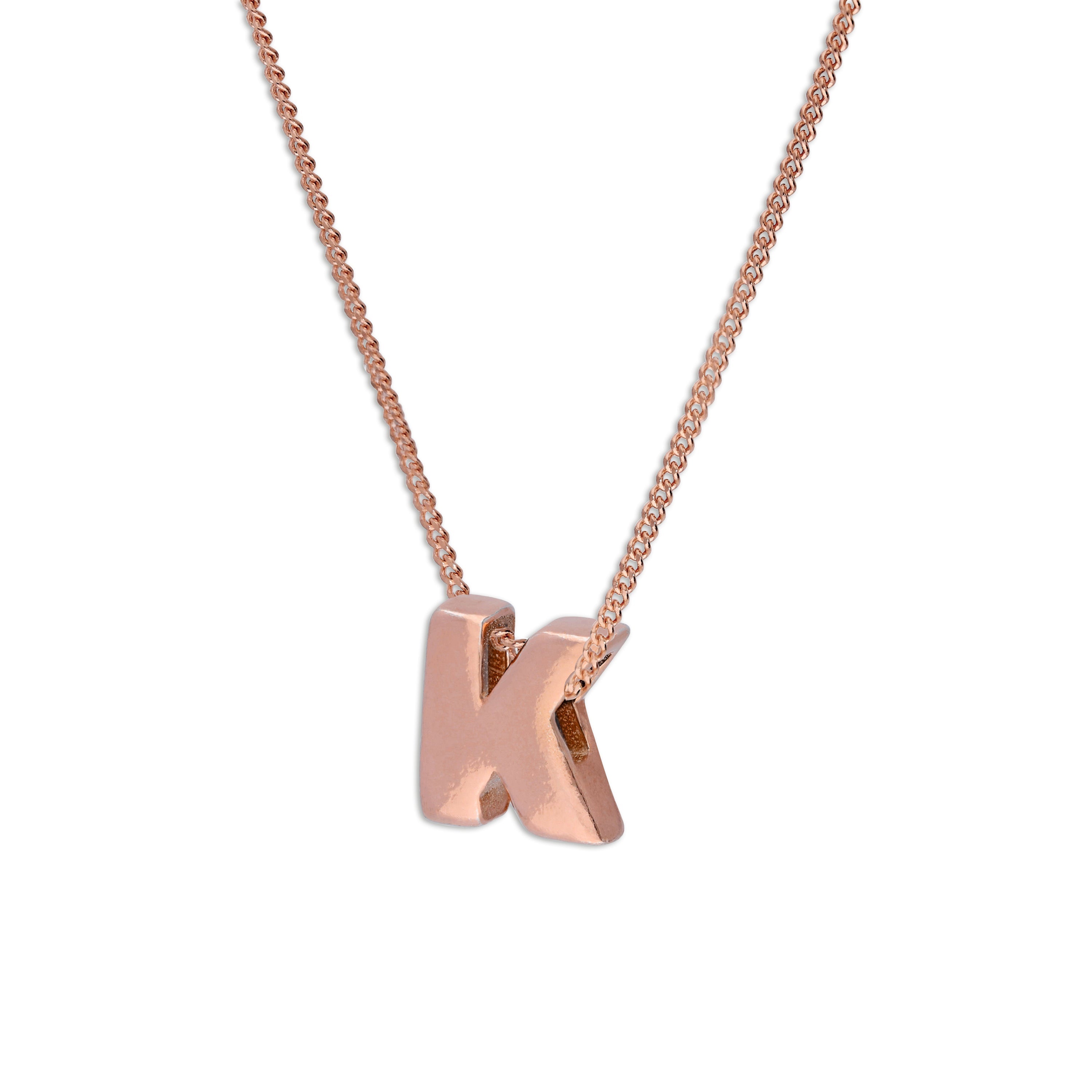 Roségold-beschichtete Halskette mit Anhänger aus Sterlingsilber in Form des Buchstabens K, 14–32 Zoll