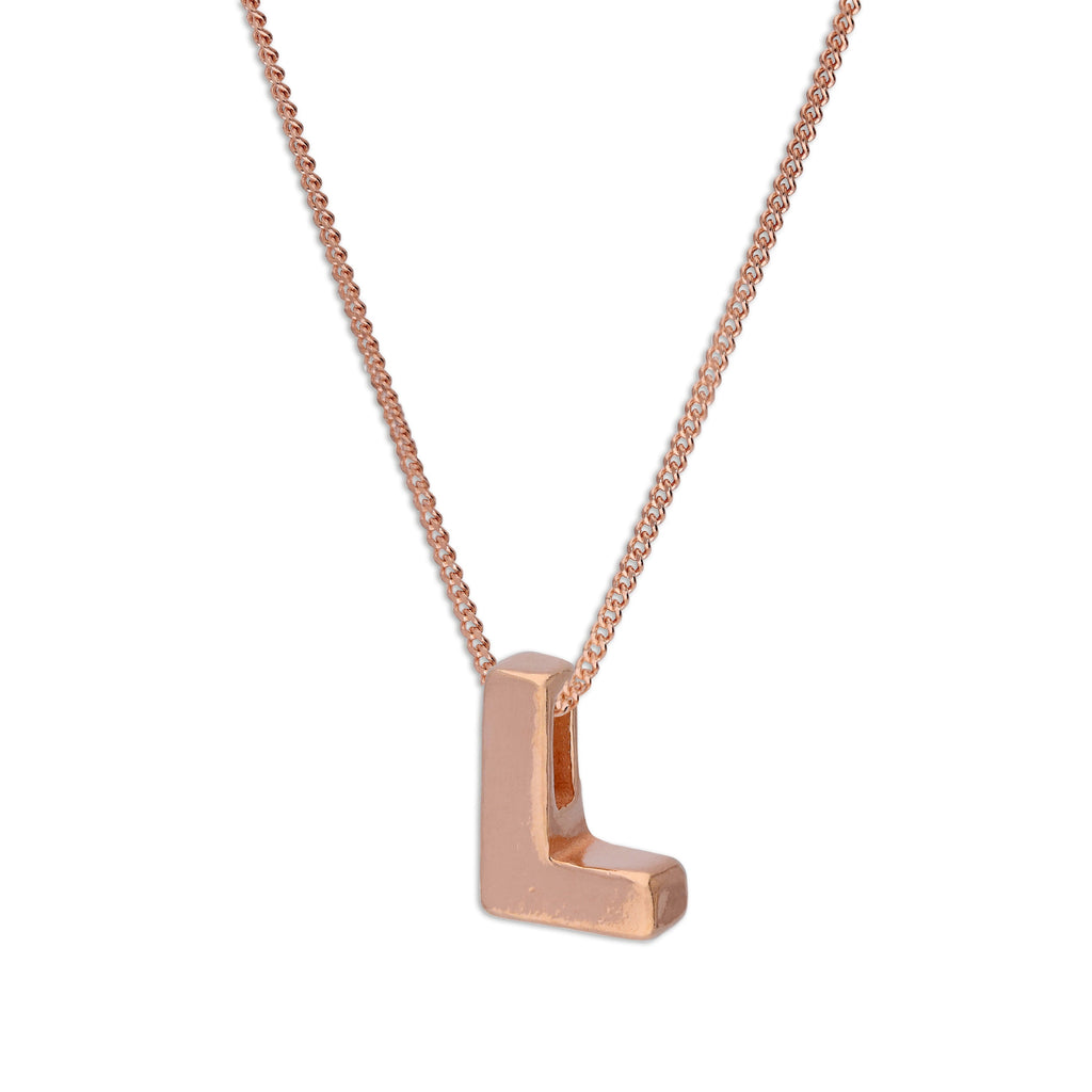 Roségold-beschichtete Halskette aus Sterlingsilber mit Buchstabe L, 14–32 Zoll