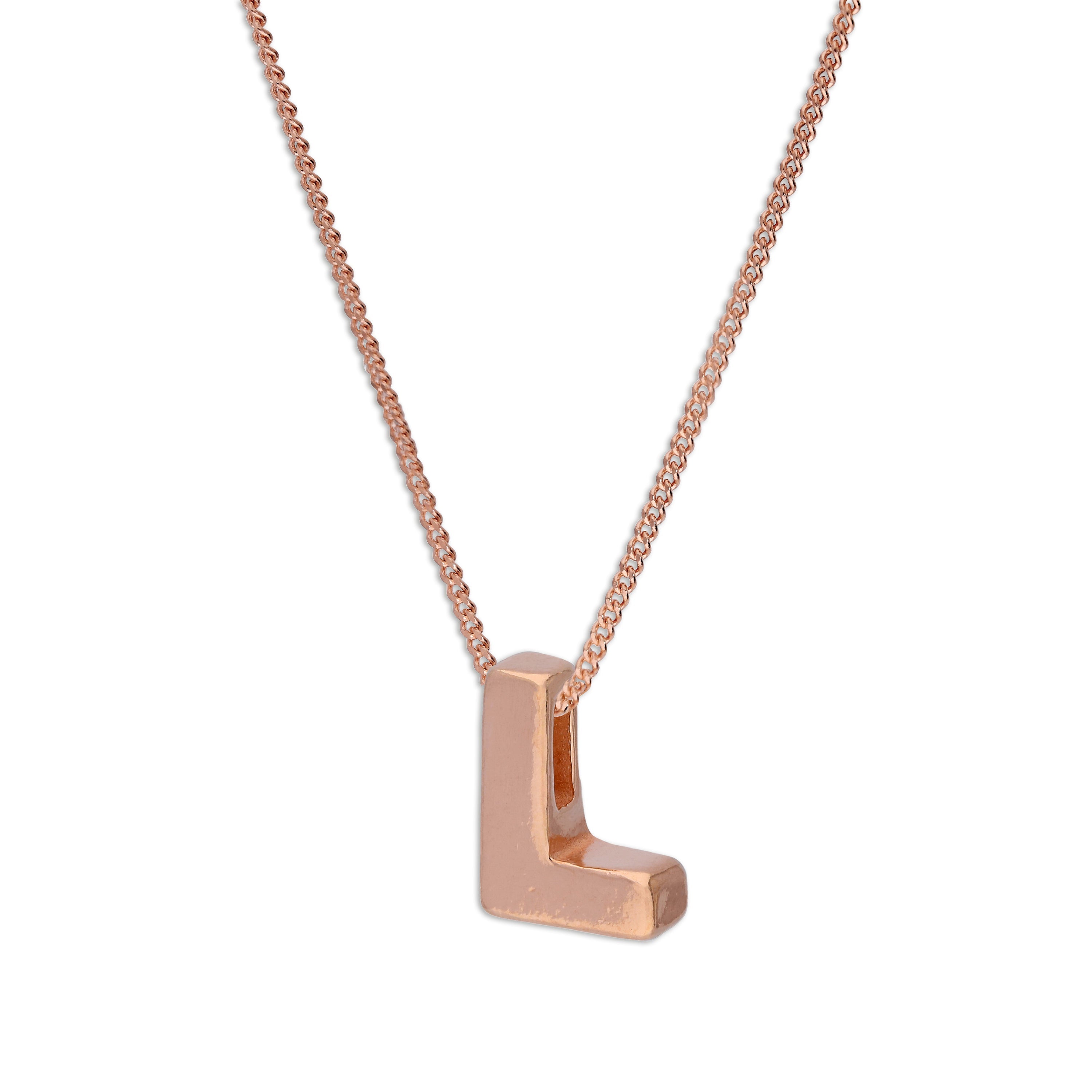 Roségold-beschichtete Halskette aus Sterlingsilber mit Buchstabe L, 14–32 Zoll