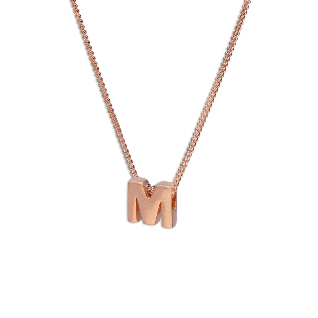 Roségold-beschichtete Halskette aus Sterlingsilber mit Buchstabe M, 14–32 Zoll