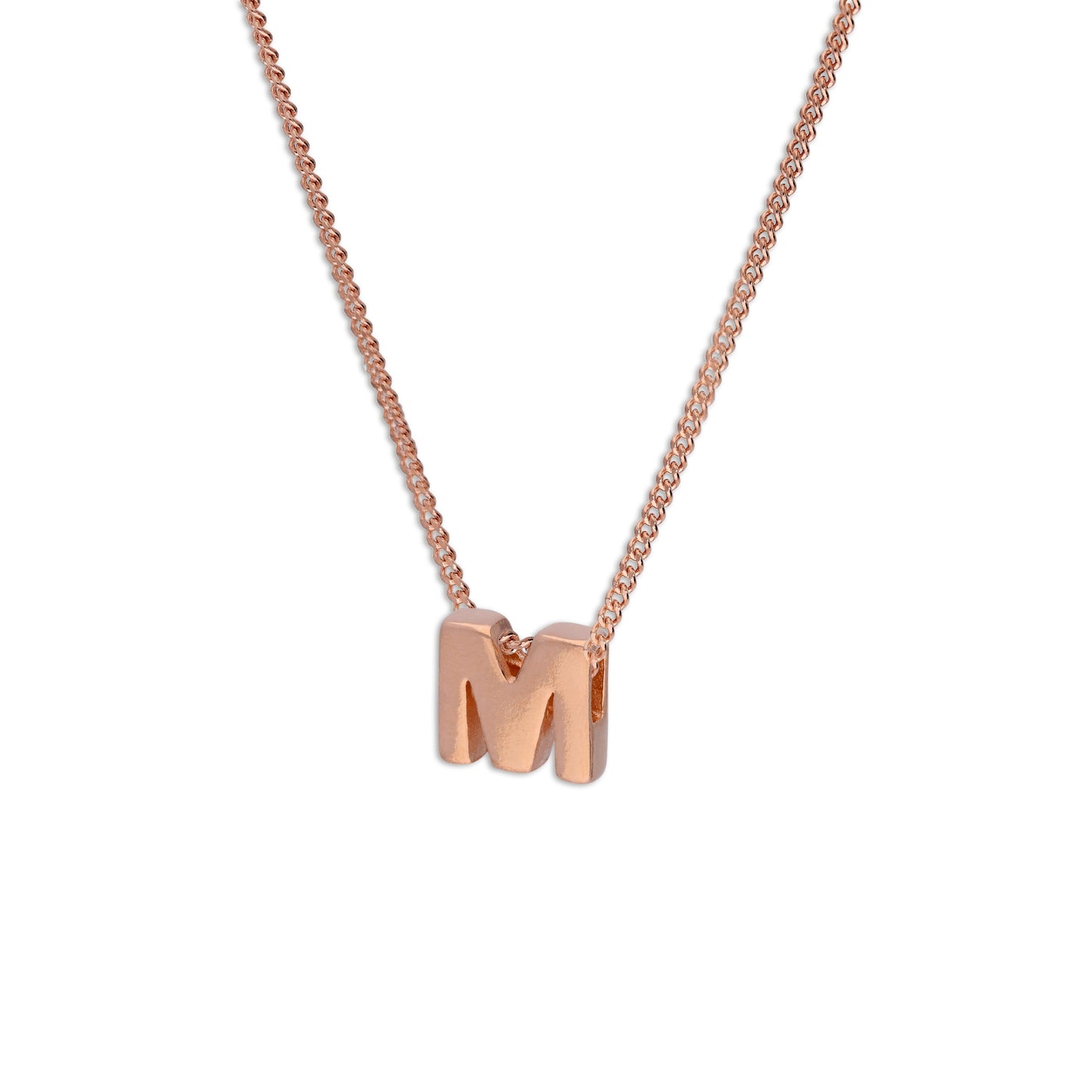 Roségold-beschichtete Halskette aus Sterlingsilber mit Buchstabe M, 14–32 Zoll