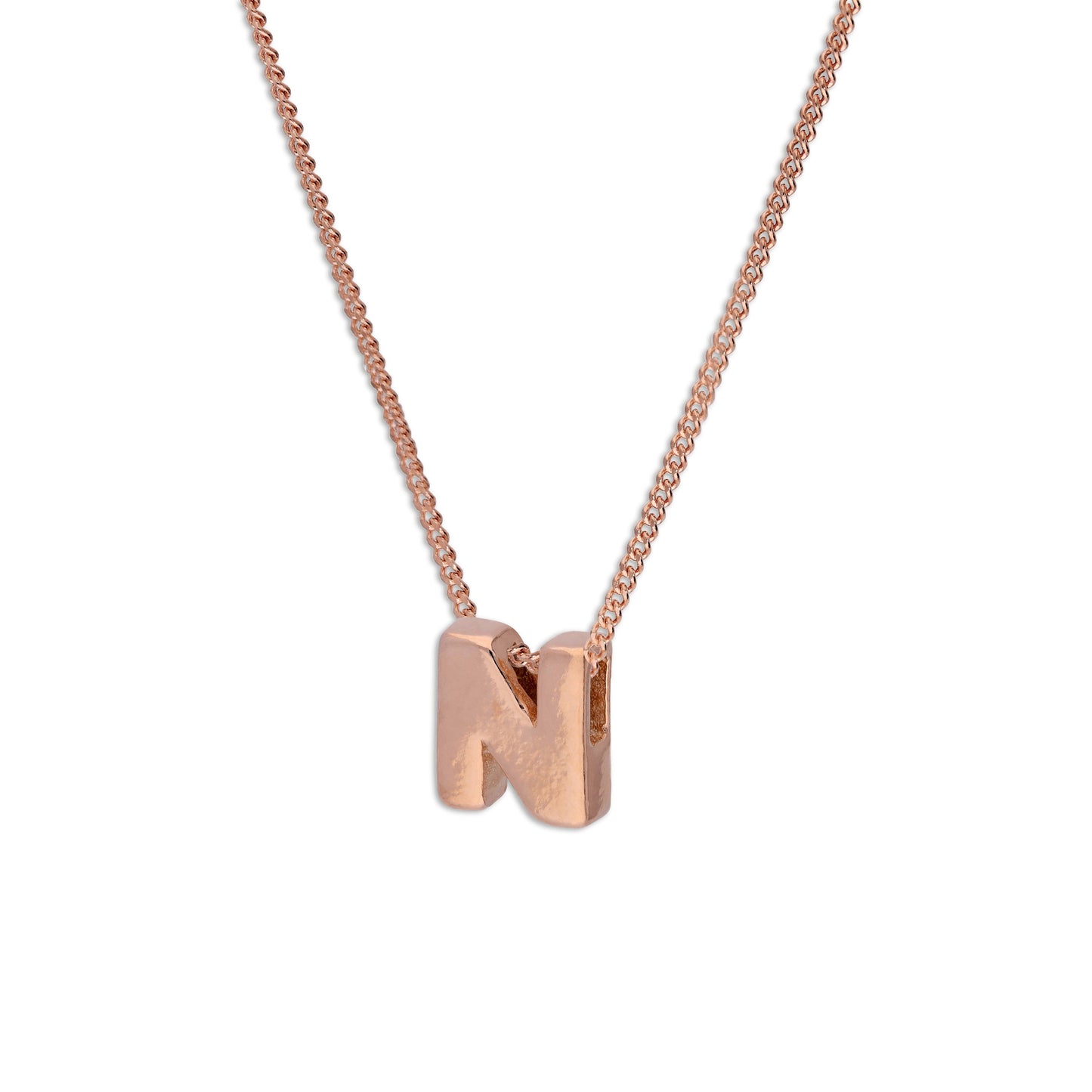 Roségold-beschichtete Halskette aus Sterlingsilber mit Buchstabenanhänger N, 14–32 Zoll