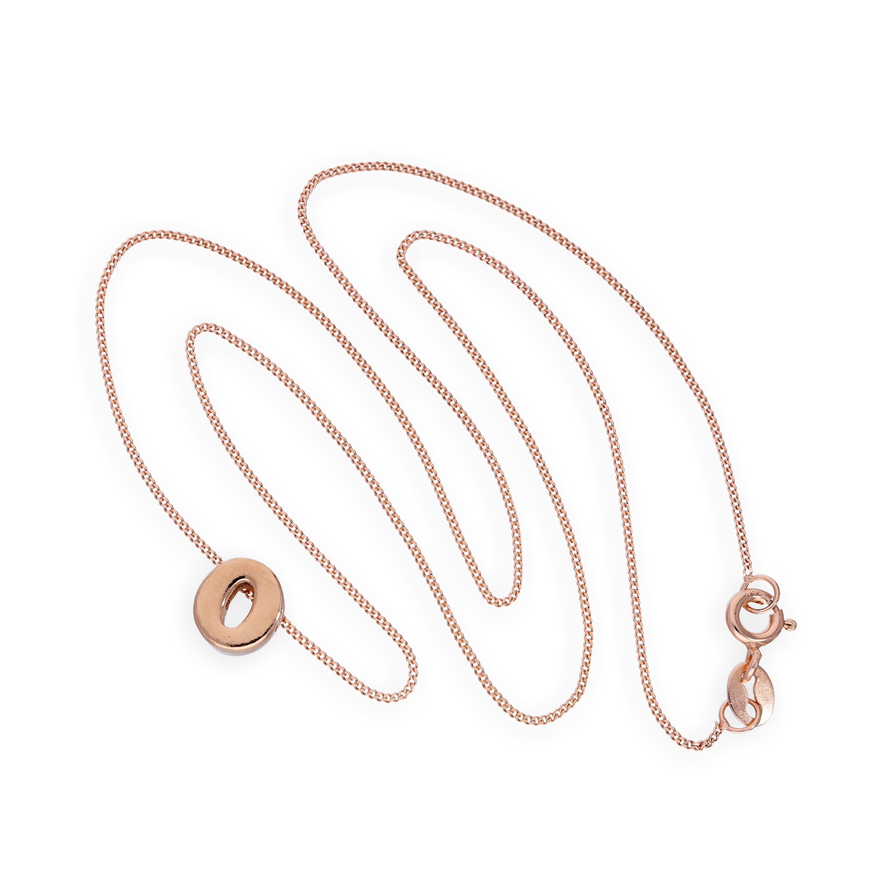 Roségold-beschichtete Halskette aus Sterlingsilber mit Buchstabenanhänger O, 14–32 Zoll