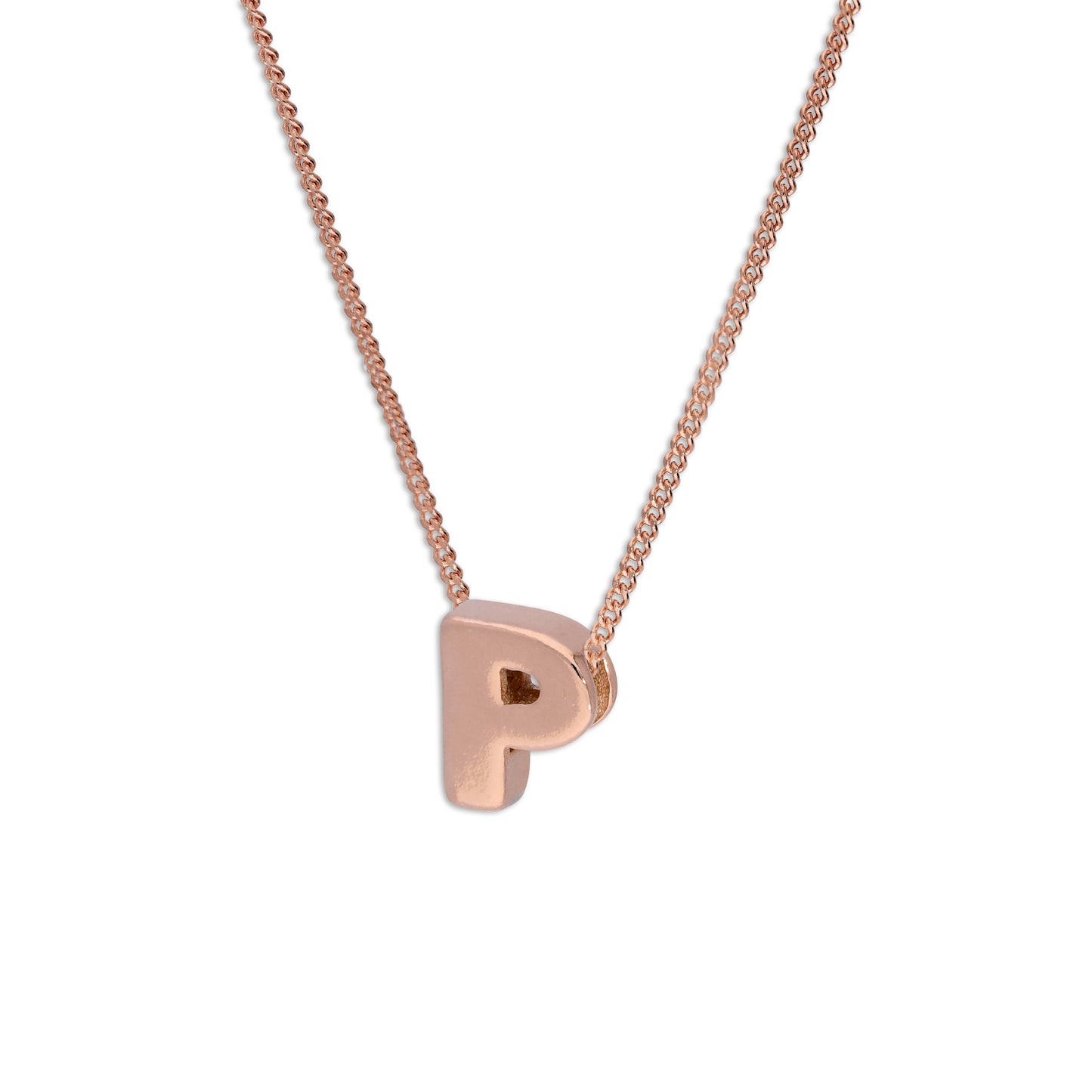 Roségold-beschichtete Halskette aus Sterlingsilber mit Buchstabe P, 14–32 Zoll