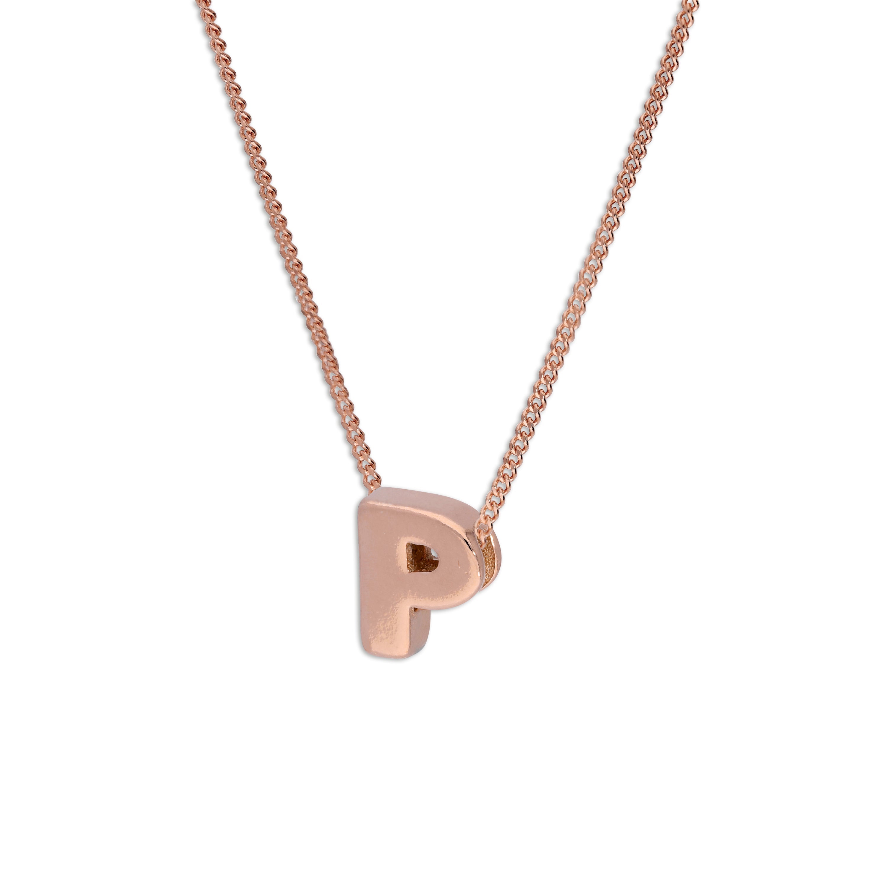 Roségold-beschichtete Halskette aus Sterlingsilber mit Buchstabe P, 14–32 Zoll