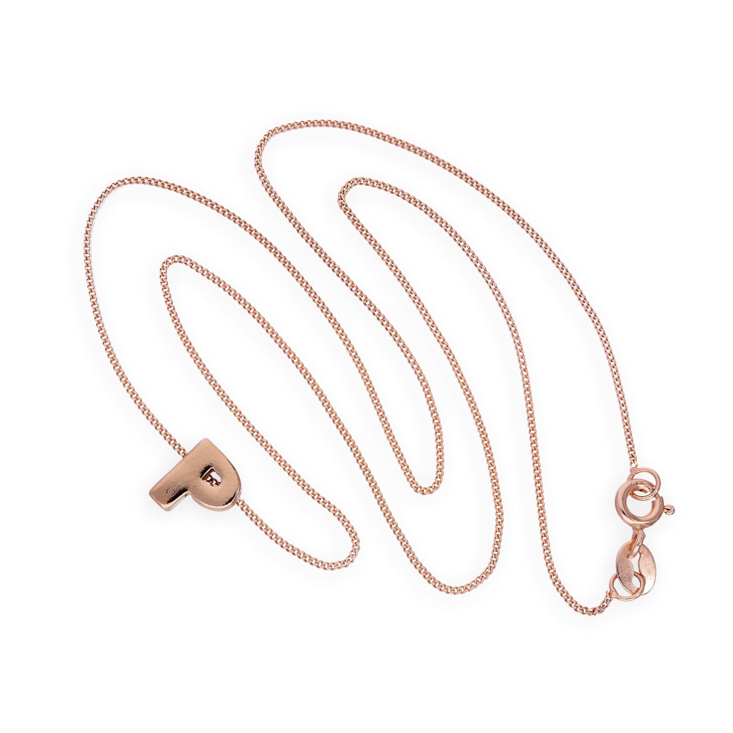 Roségold-beschichtete Halskette aus Sterlingsilber mit Buchstabe P, 14–32 Zoll