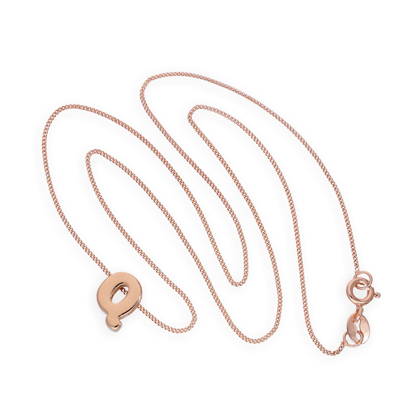 Roségold-beschichtete Halskette aus Sterlingsilber mit Buchstabe Q, 14–32 Zoll