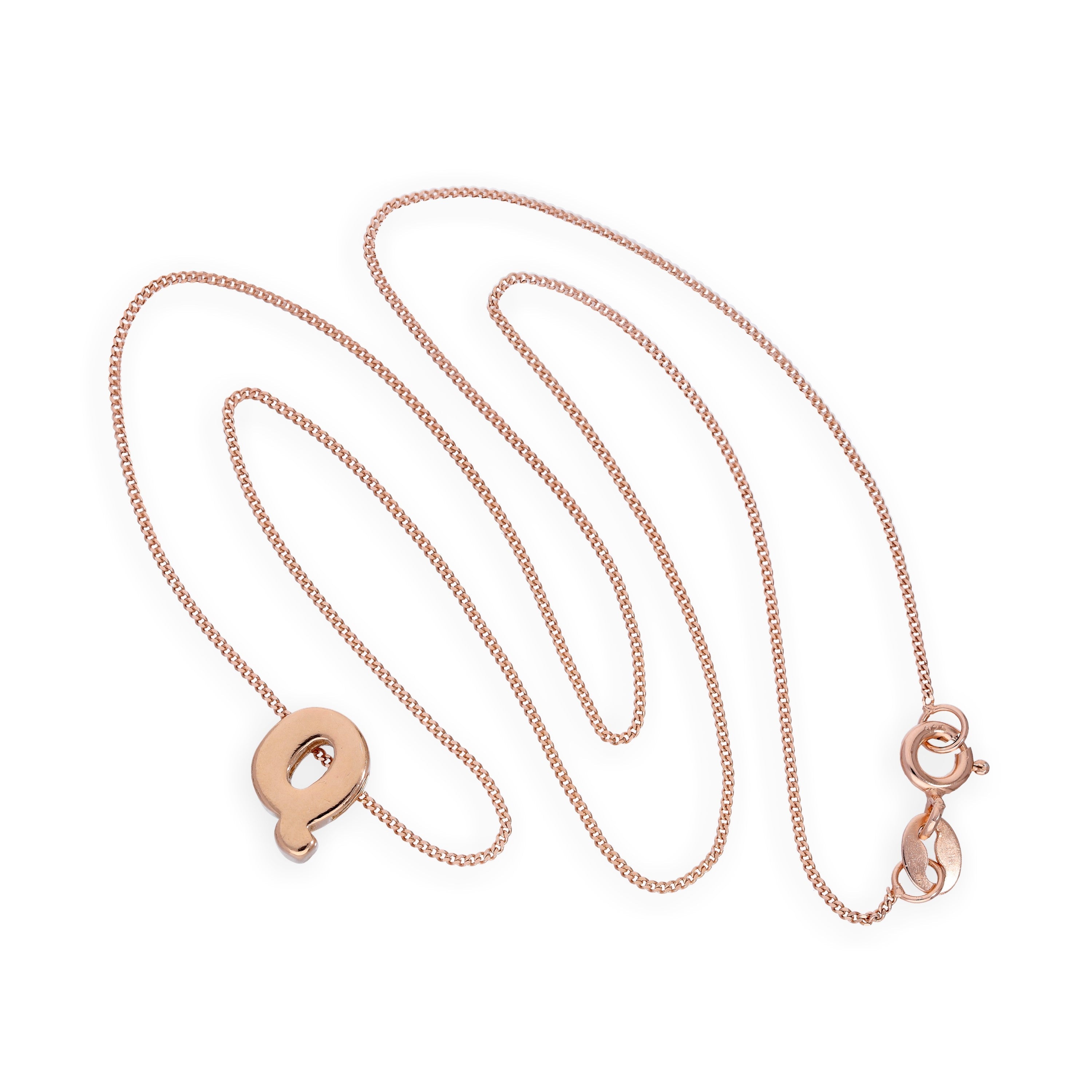 Roségold-beschichtete Halskette aus Sterlingsilber mit Buchstabe Q, 14–32 Zoll