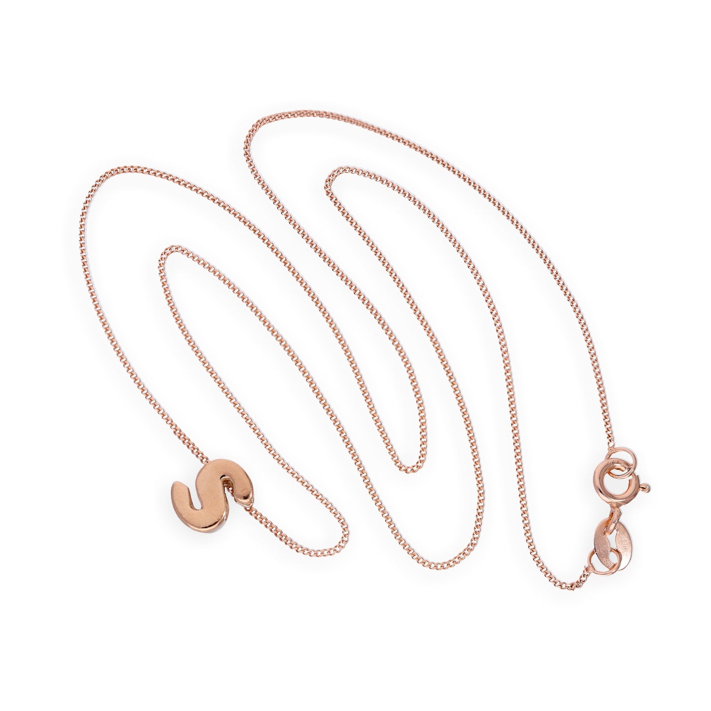 Roségold-beschichtete Halskette aus Sterlingsilber mit Buchstabenanhänger S, 14–32 Zoll