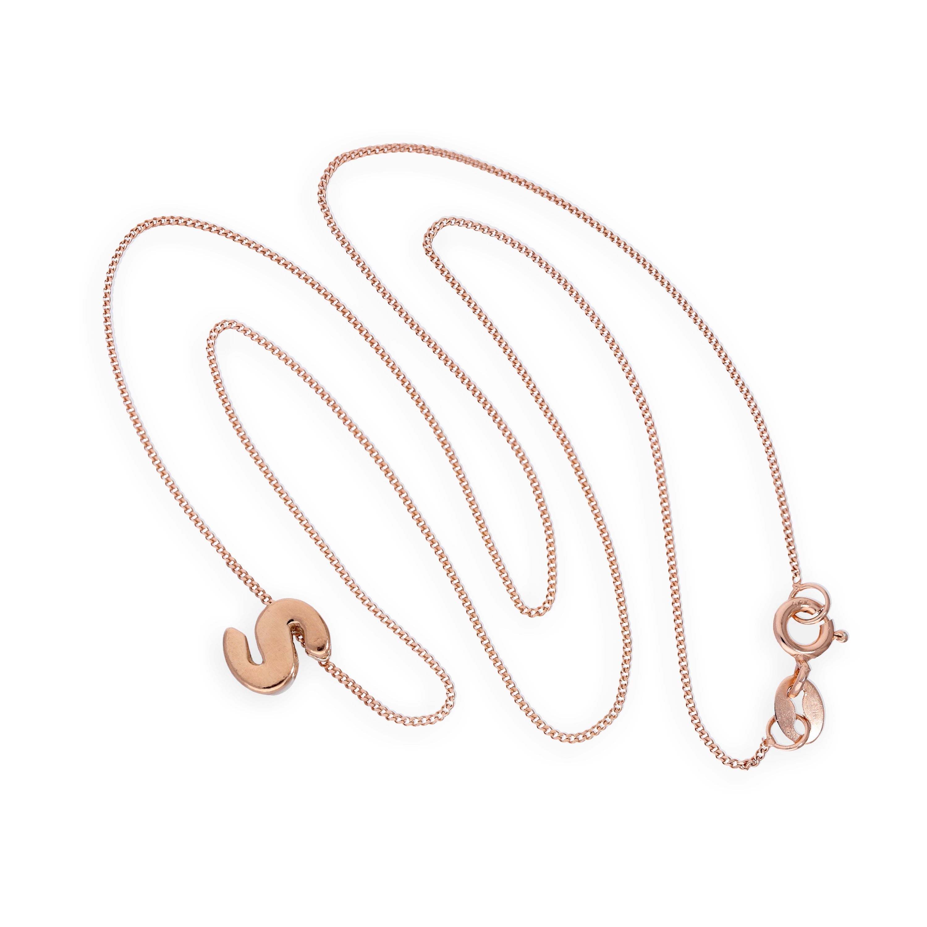 Roségold-beschichtete Halskette aus Sterlingsilber mit Buchstabenanhänger S, 14–32 Zoll