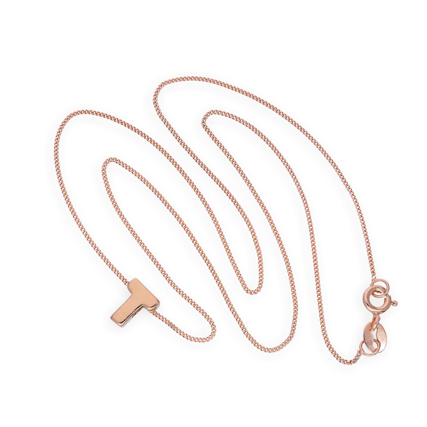 Roségold-beschichtete Halskette aus Sterlingsilber mit Buchstabenanhänger T, 14–32 Zoll
