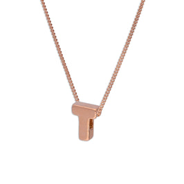 Roségold-beschichtete Halskette aus Sterlingsilber mit Buchstabenanhänger T, 14–32 Zoll