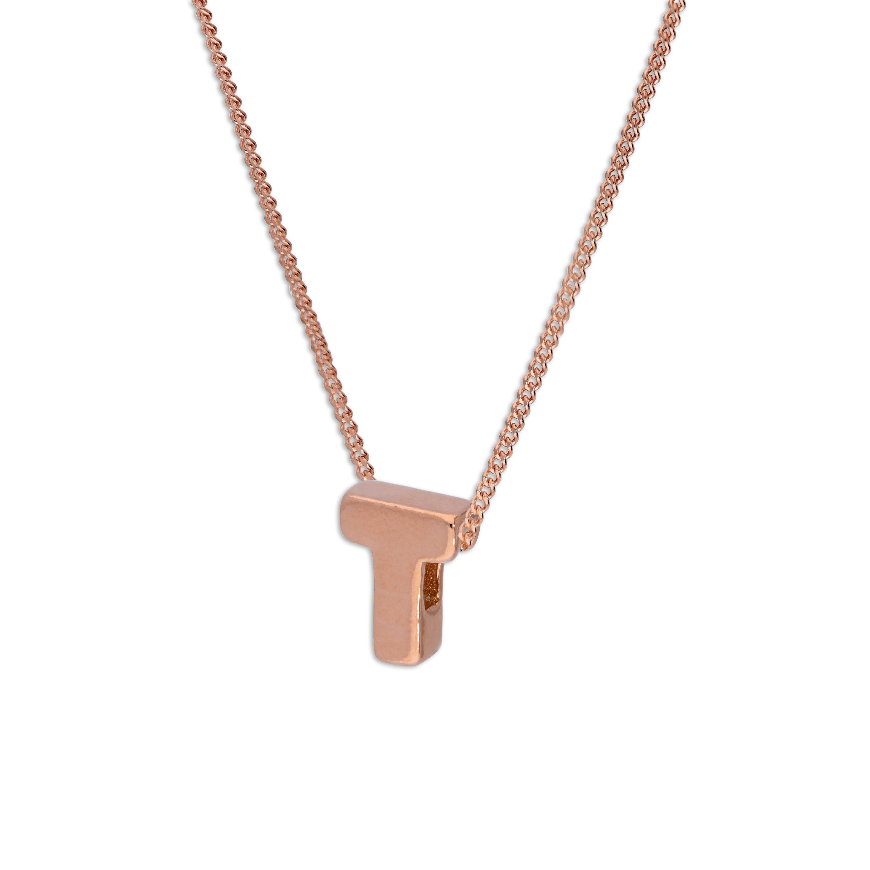 Roségold-beschichtete Halskette aus Sterlingsilber mit Buchstabenanhänger T, 14–32 Zoll