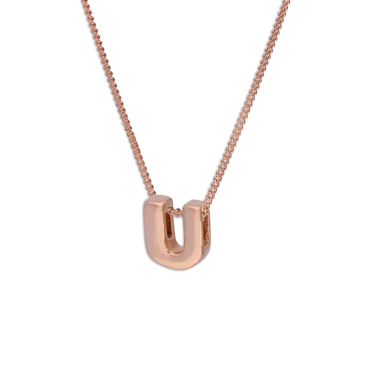 Roségold-beschichtete Halskette aus Sterlingsilber mit Buchstabe U, 14–32 Zoll
