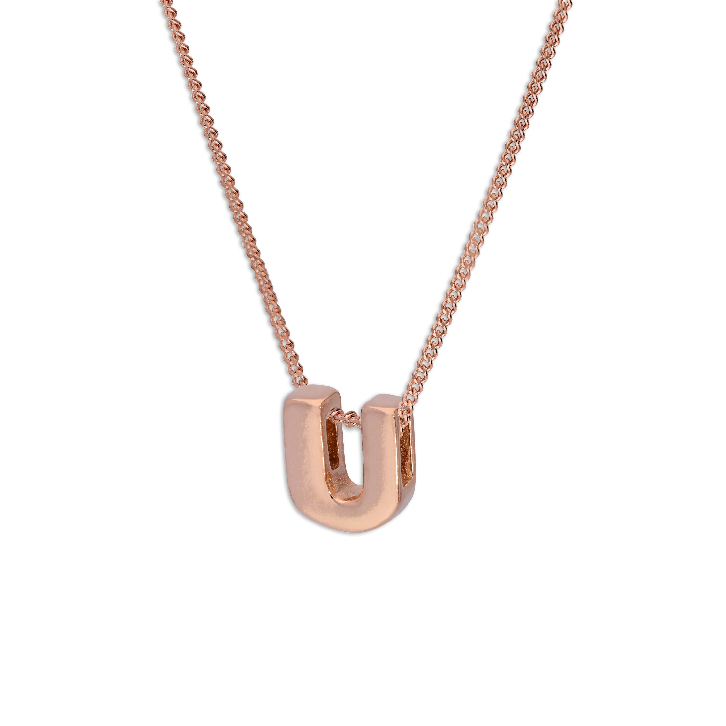 Roségold-beschichtete Halskette aus Sterlingsilber mit Buchstabe U, 14–32 Zoll