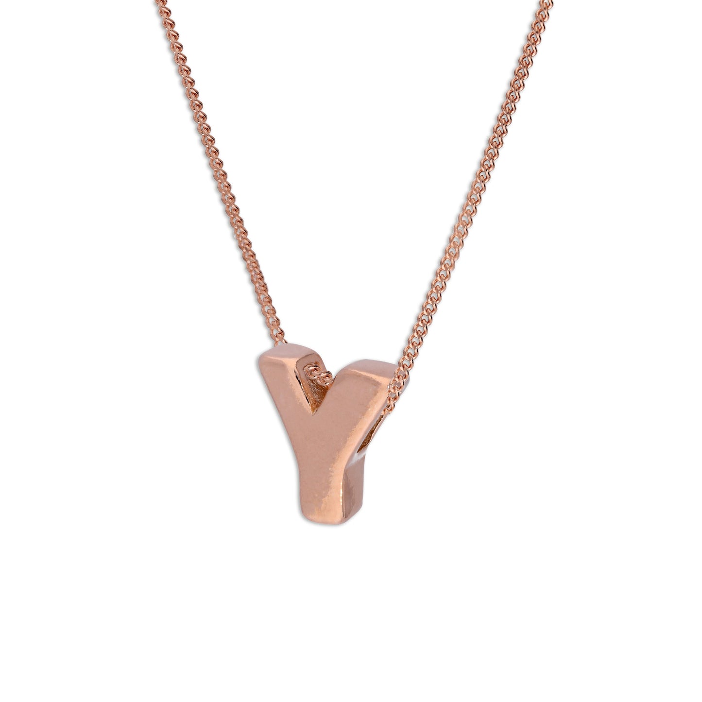 Roségold-beschichtete Halskette mit Anhänger aus Sterlingsilber in Form des Buchstabens Y, 14–32 Zoll