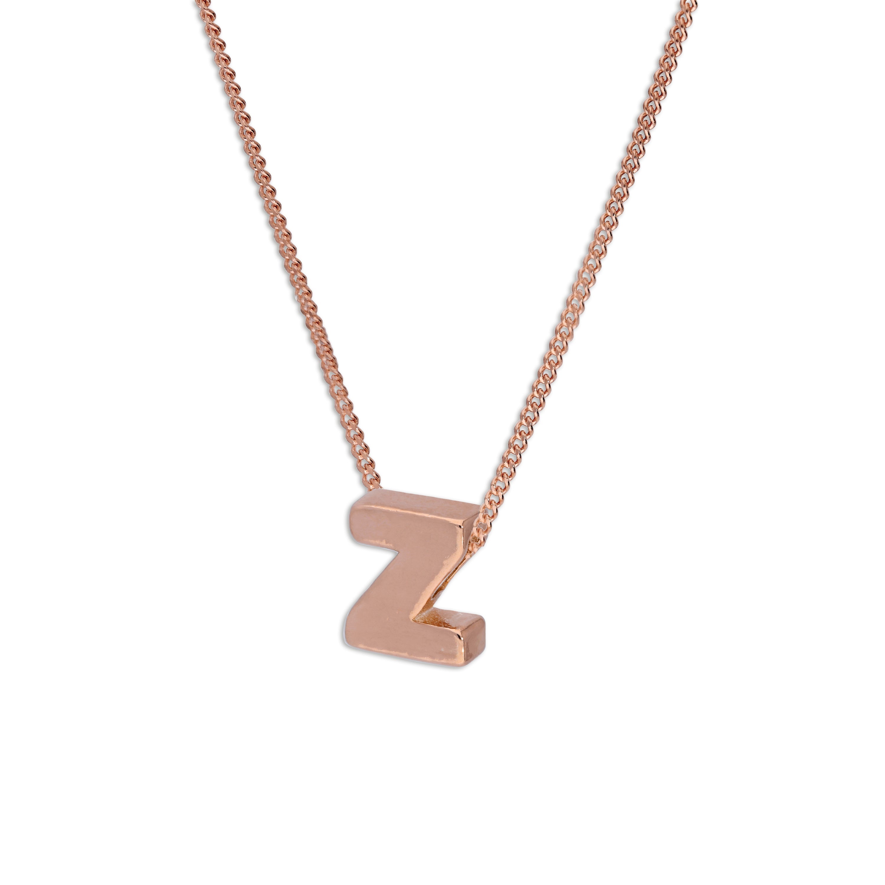 Roségold-beschichtete Halskette mit Anhänger aus Sterlingsilber in Form des Buchstabens Z, 14–32 Zoll