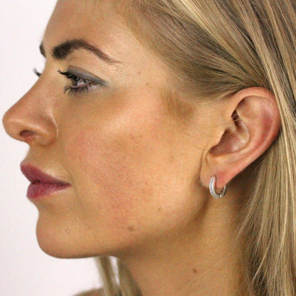 Sterlingsilber Mattiert Rund Klappcreolen Ohrringe