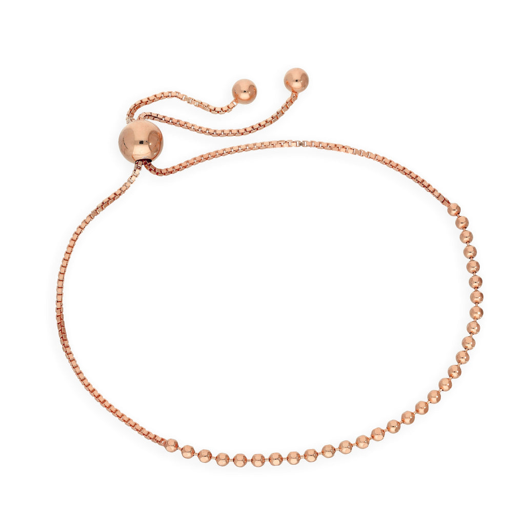 Verstellbares dünnes Kugelarmband aus rosévergoldetem Sterlingsilber