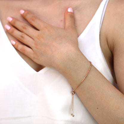 Rosévergoldet Sterlingsilber Verstellbar Dünn Kugel Armband