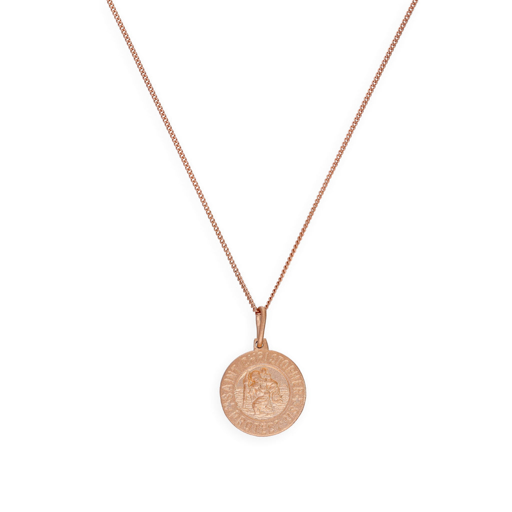 Roségoldplattierte Saint-Christopher-Medaille aus Sterlingsilber an einer Kette, 14–32 Zoll
