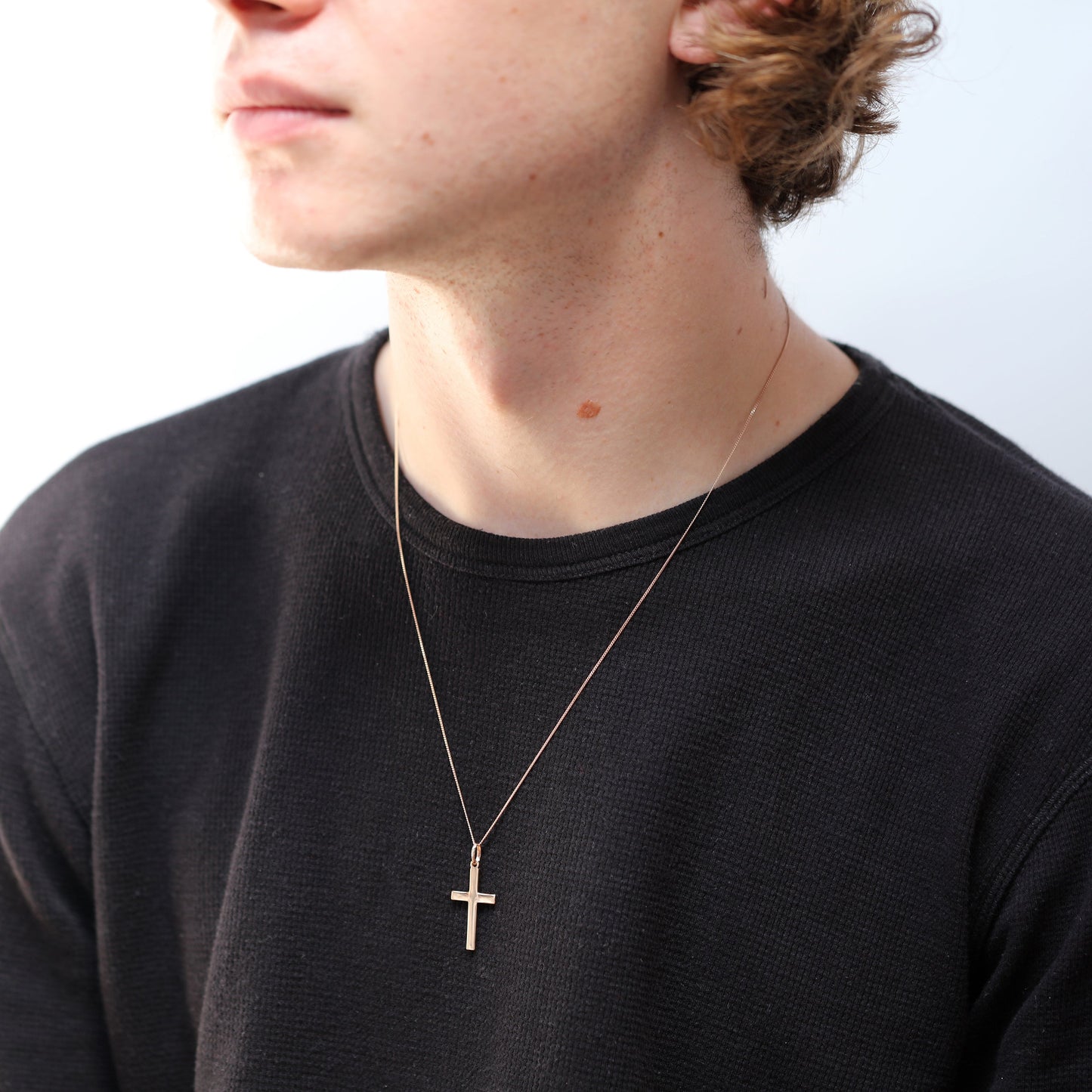 Große roségoldplattierte Sterlingsilber-Kreuzanhänger-Halskette 14–32 Zoll