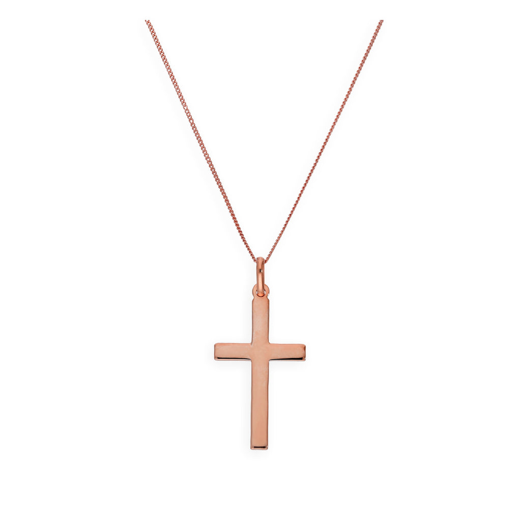 Große roségoldplattierte Sterlingsilber-Kreuzanhänger-Halskette 14–32 Zoll