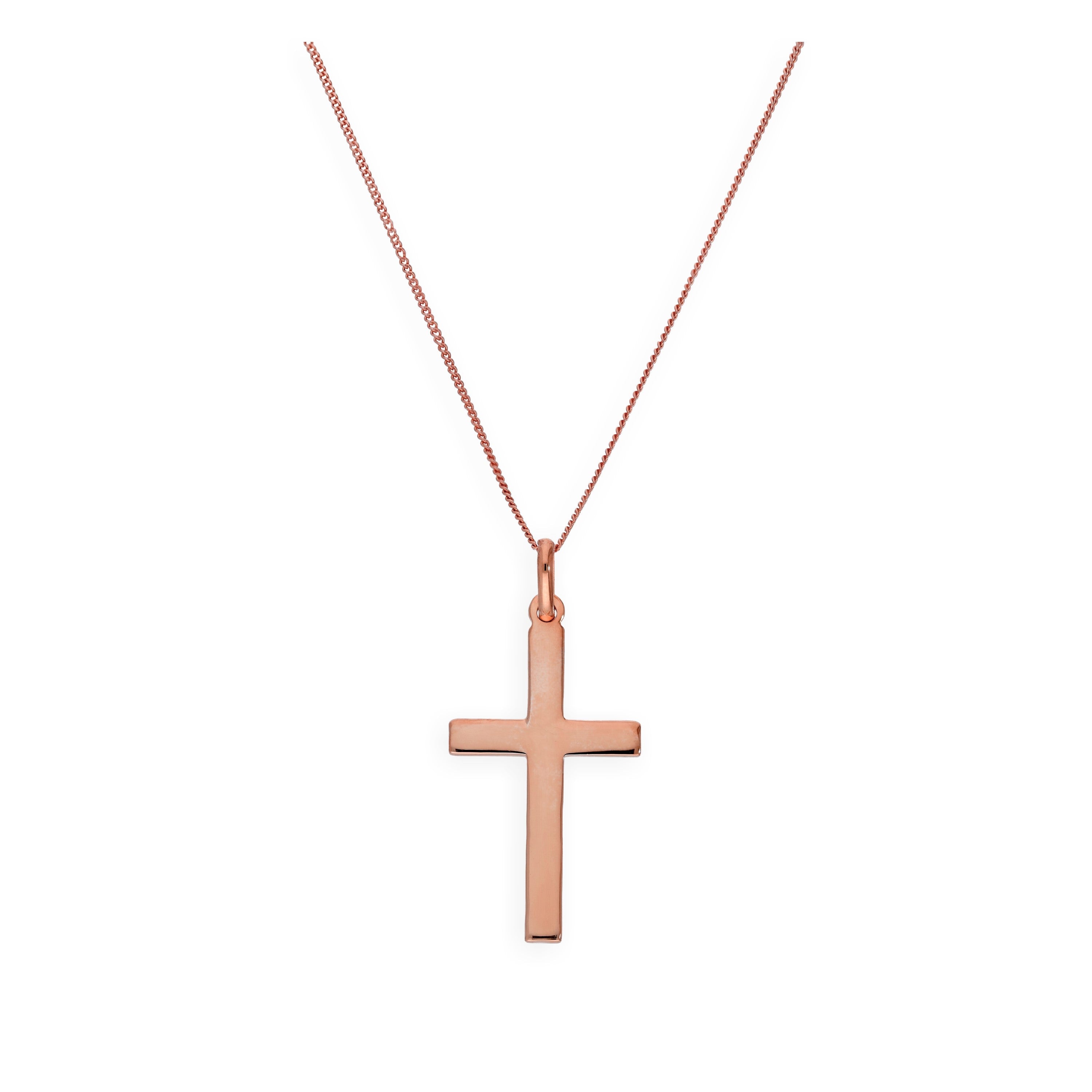 Große roségoldplattierte Sterlingsilber-Kreuzanhänger-Halskette 14–32 Zoll