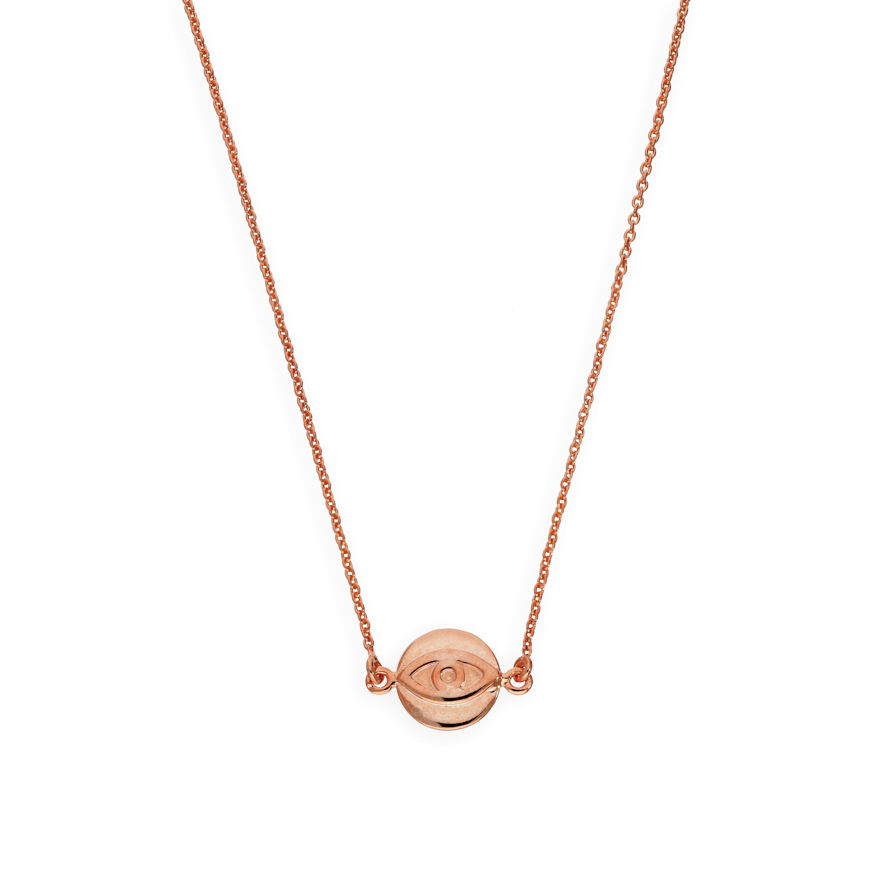 Rosévergoldet Sterlingsilber Evil Eye Anhänger auf 18 Zoll Kette