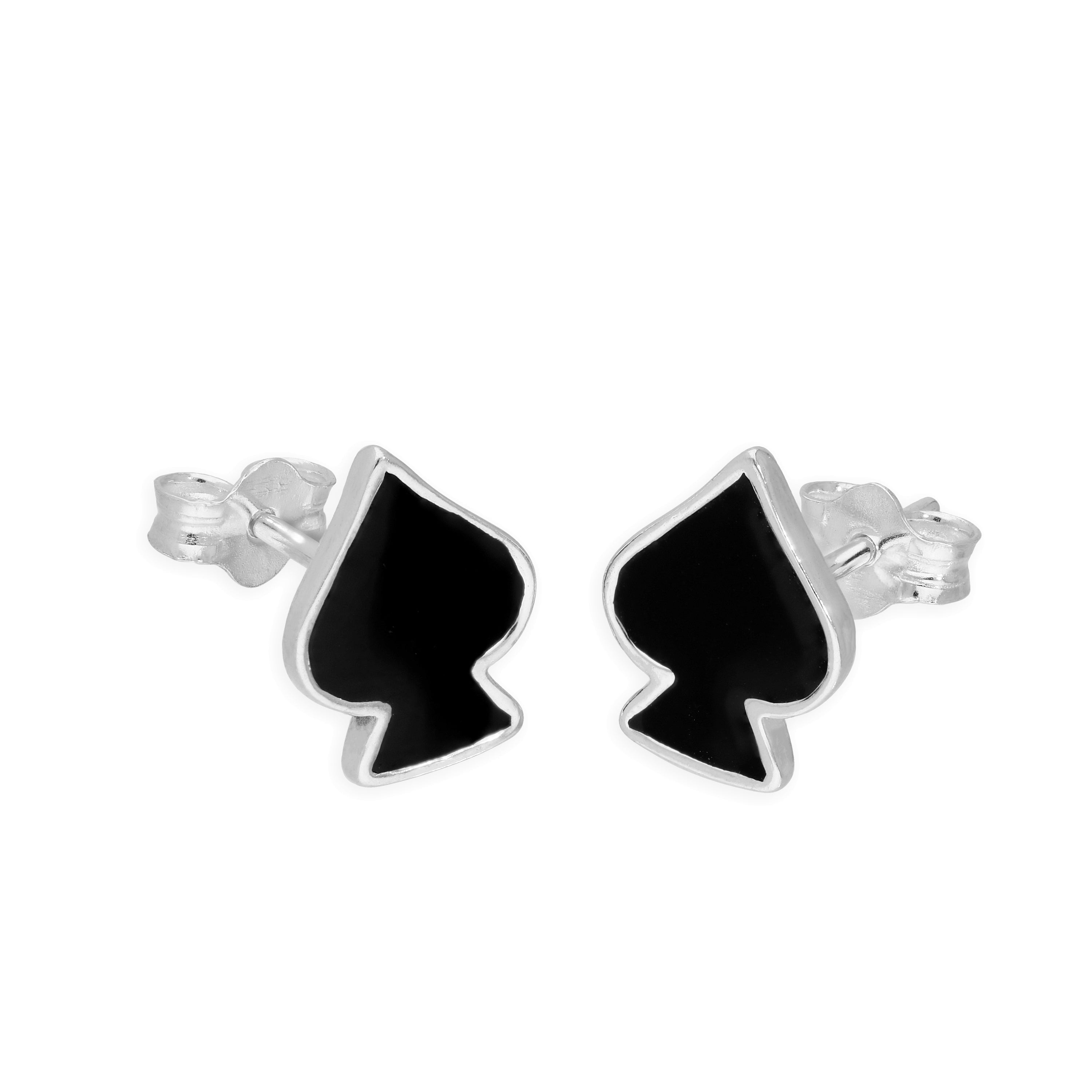 Sterlingsilber & Schwarz Emaille Pik Ohrstecker