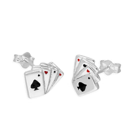 Sterlingsilber & Koloriert Emaille Pik As Ohrstecker